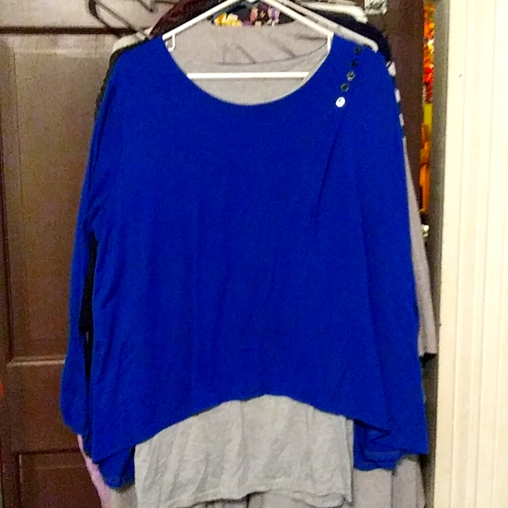 2x Long sleeve grey and blue layered cotton shirt